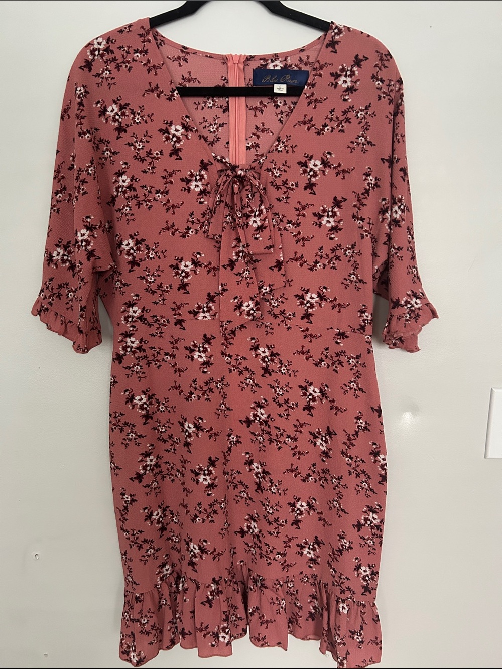 Dusty Rose Floral Tie-Neck Mini Dress